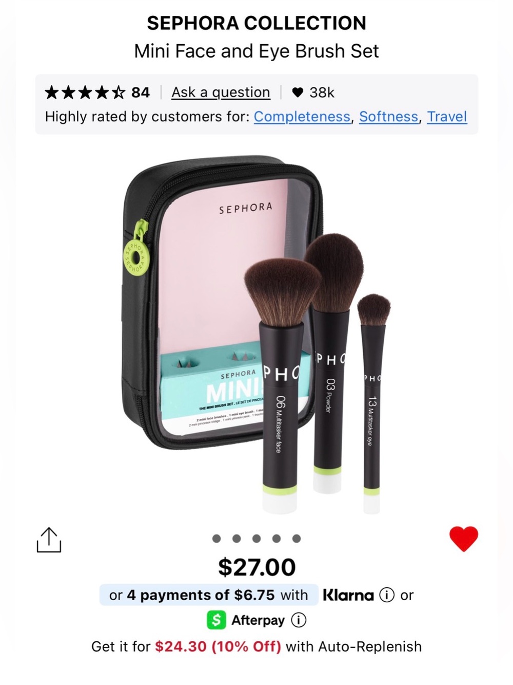 Sephora Mini Face & Eye Brush Set — Black with Lime Accents